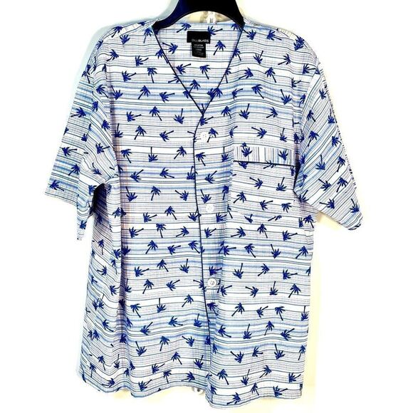 COLAR LESS V-NECK SHORT SLEEVE TROPICAL SHIRT by BILL BLASS SIZE LARGE - Picture 1 of 4